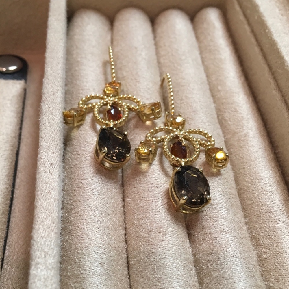 Gold 925 Smoky Quartz, Tourmaline, Citrine Earring - Picture 2 of 8